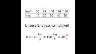 Von Null auf 100 in 10 Sek  Beschleunigung amp Strecke berechnen Geschwindigkeit kmh in ms Shorts [upl. by Hartley]