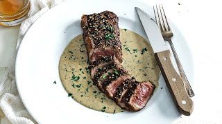 Steak Au Poivre Recipe  Peppered Steak with Cognac Cream Sauce [upl. by Alwitt]