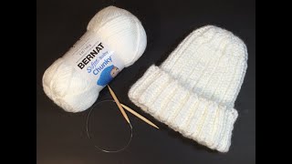 HOW TO KNIT  EASY RIBBED HAT  in the round [upl. by Esinel]