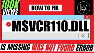 ✓✓✓ How To Fix MSVCR110dll is Missing from computer Error ❌ Windows 10117 💻 3264 bit [upl. by Simara]