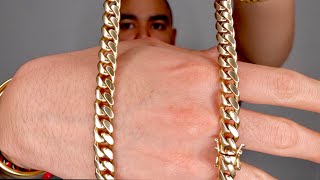 10mm Yellow Gold Miami Curb Cuban Link Chain STORYSIZINGON NECK REVIEW  Ariel Rosado [upl. by Ellertnom]