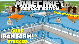 Minecraft Bedrock Quad IRON FARM SimpleWorking 1400 IronHour 121 Update Tutorial [upl. by Strohl]