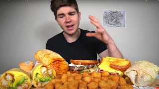 Eating KOREAN EGG SANDWICHES amp Breakfast BURRITOS Mukbang  loaded Tots [upl. by Aray]