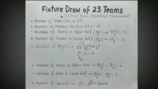 Fixture Draw of 23 Teams of Knockout Tournament Physical Education Class 12 [upl. by Suravart]