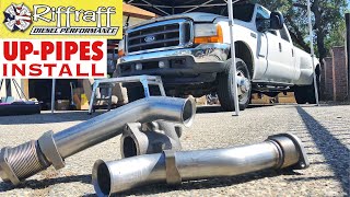 2001 F350 73  RiffRaff UpPipes Install  Stock up pipes leaking and falling apart JUNK SP [upl. by Anner]