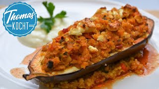 Gefüllte Aubergine  lecker und gesund  vegetarisch  vegan  Thomas kocht [upl. by Arikehs51]