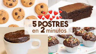 5 POSTRES en MICROONDAS 🍫🍪  en 2 minutos [upl. by Tebor843]