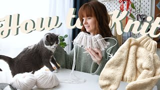 Knit a Cozy Sweater in One Piece  Beginner Friendly Knitting in the Round DIY Tutorial Part 1 [upl. by Eizzil488]