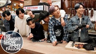 BTS and Jimmy Serve Katzs Deli Pastrami Sandwiches in NYC  The Tonight Show [upl. by Hesky]