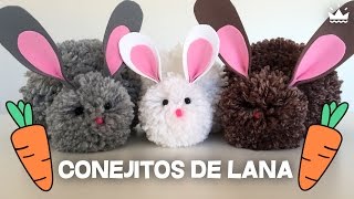 Cómo hacer peluches Conejitos con pompones de lana  Bunnies made with wool pompoms [upl. by Guglielma247]