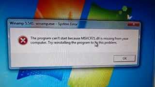 How to fix quotMSVCR71dll is missingquot error Winamp [upl. by Daitzman]