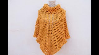 Poncho con cuello tortuga a crochet para mujer Majovelcrochetenglish [upl. by Llertnahs939]